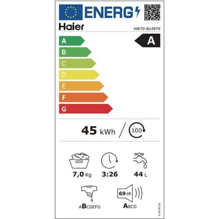 Haier HW70-814979, Frontlader-Waschmaschine, A, Fassungsvermögen 7 kg, Standgerät, Breite 59 cm, Startzeitverzögerung, Anti-Fleckenprogramm – Bild 6