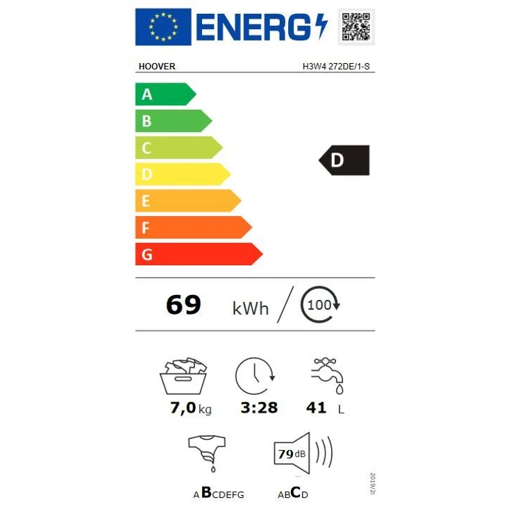 Hoover H3W4 272DE-1-S, Frontlader-Waschmaschine, D, Fassungsvermögen 7 kg, Standgerät, Breite 60 cm, Startzeitvorwahl, Mengenautomatik – Bild 7