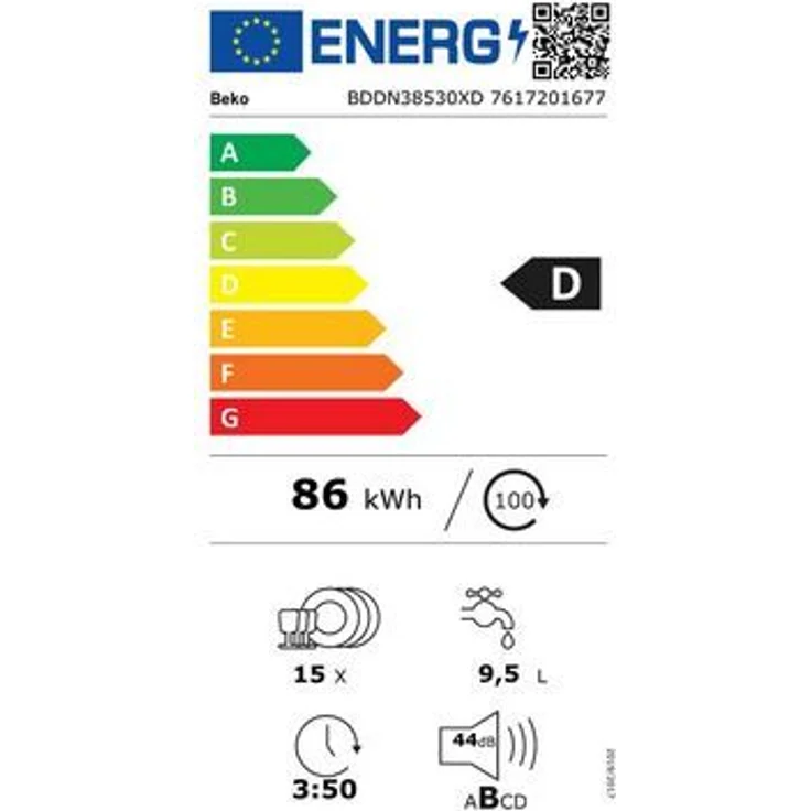 Beko BDDN38530XD, Geschirrspüler, D, Geräuschemissionsklasse B, Geräuschemissionen 44 Dezibel – Bild 9