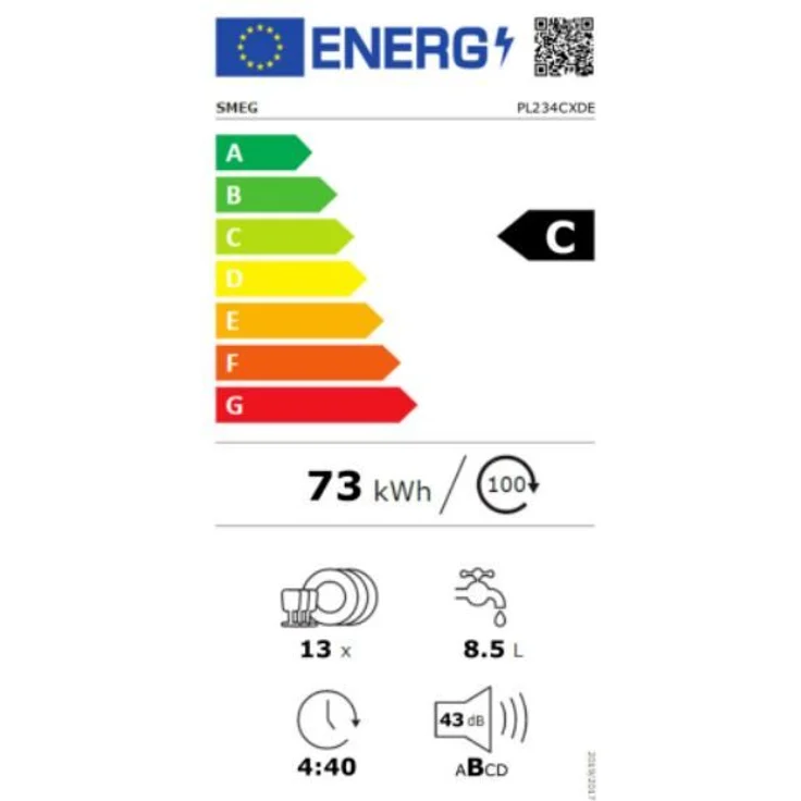 Smeg PL234CXDE, Geschirrspüler, C, Geräuschemissionsklasse B, Geräuschemissionen 43 Dezibel – Bild 3