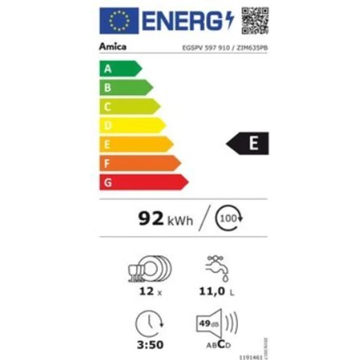 Amica EGSPV 597 910, Geschirrspüler, E, Geräuschemissionsklasse C, Geräuschemissionen 49 Dezibel – Bild 3