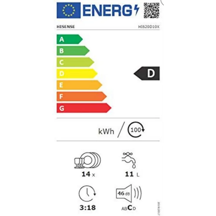 Hisense HI620D10X, Geschirrspüler, D, Geräuschemissionsklasse C, Geräuschemissionen 46 Dezibel – Bild 3