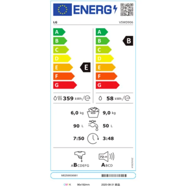 LG V5WD906, Waschtrockner, E, Geräuschemissionsklasse A – Bild 2