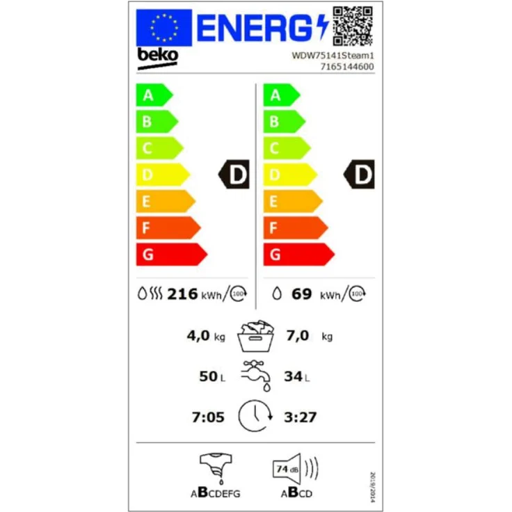 Beko WDW75141Steam1, Waschtrockner, Energieeffizienzklasse D, Standgerät, Breite 60 cm, Geräuschemissionsklasse B – Bild 6