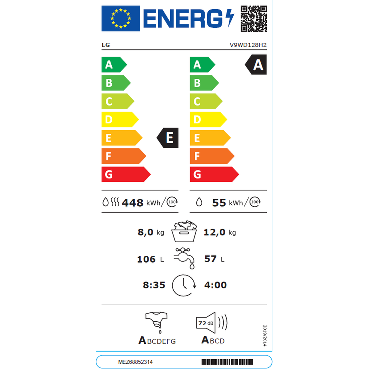LG V9WD128H2 Serie 9, Waschtrockner, Energieeffizienzklasse E, Standgerät, Breite 60 cm, Geräuschemissionsklasse B - Preisvergleich – Bild 2