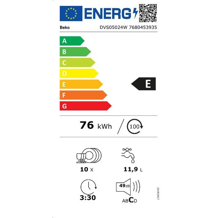 Beko dvs05024w, Geschirrspüler, E, Geräuschemissionsklasse C, Geräuschemissionen 49 Dezibel – Bild 6