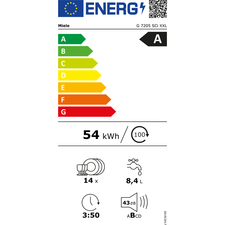 Miele G 7205 SCi XXL, Geschirrspüler, A, Geräuschemissionsklasse B, Geräuschemissionen 43 Dezibel – Bild 6