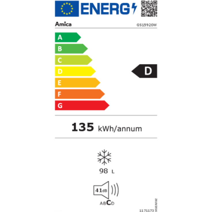 Amica GS 15920 W Gefrierschrank, freistehend, weiß, Lagerzeit bei Störung 11 h, Breite 60 cm, Energieklasse D