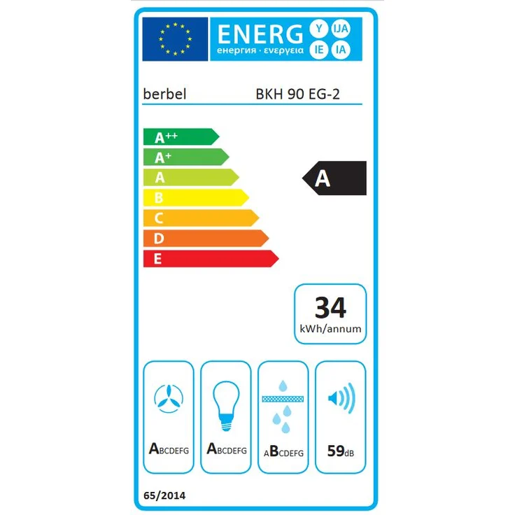 Berbel Ergoline 2 BKH 90 EG 2, Kopffreihaube, Wandmontage, Breite 90 cm, Abluft und Umluft, TouchControl, Fettfilter Sättigungsanzeige, Weiß – Bild 6