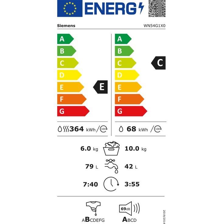 Siemens WN54G1X0, Waschtrockner, Energieeffizienzklasse E, Standgerät, Geräuschemissionsklasse A – Bild 3