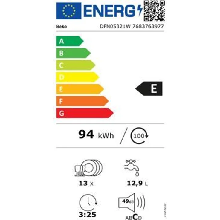 Beko DFN04321W, Geschirrspüler, E, Geräuschemissionsklasse C, Geräuschemissionen 49 Dezibel – Bild 3