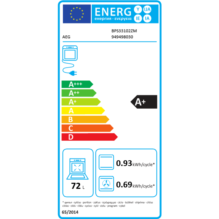 AEG Einbaugerätbackofen (BPS33102ZM), pyrolytische Selbstreinigung, Garraum 72l, Breite 59,5 cm, Energieeffizienzklasse A+, edelstahl – Bild 3
