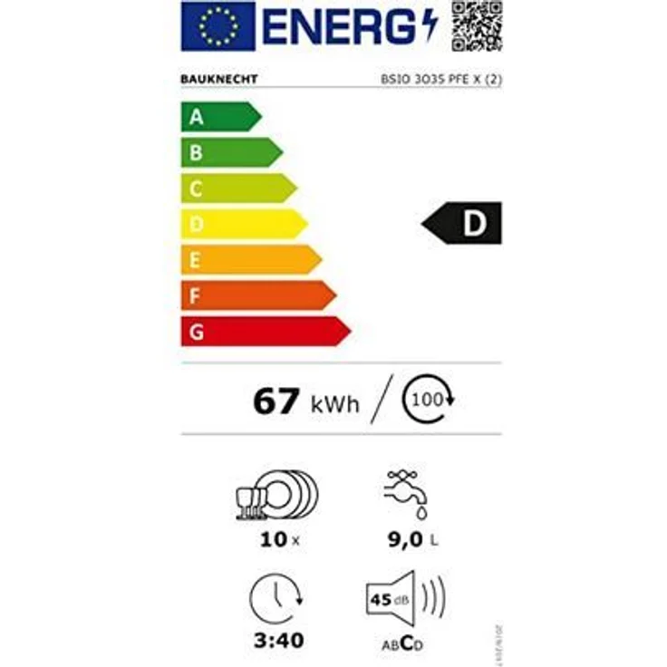 Bauknecht BSIO 3O35 PFE X, Geschirrspüler, D, Geräuschemissionsklasse C, Geräuschemissionen 45 Dezibel – Bild 7