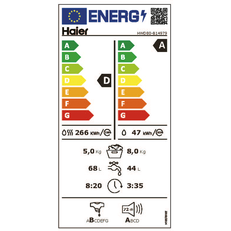 Haier HWD80-B14979, Waschtrockner, Energieeffizienzklasse D, Standgerät, Breite 60 cm, Geräuschemissionsklasse A, Dampffunktion – Bild 9
