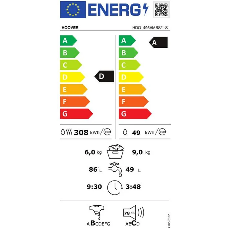 Hoover HDQ 496AMBS-1-S, Waschtrockner, Energieeffizienzklasse D, Standgerät, Breite 60 cm, Geräuschemissionsklasse C, Dampffunktion - Preisvergleich – Bild 13