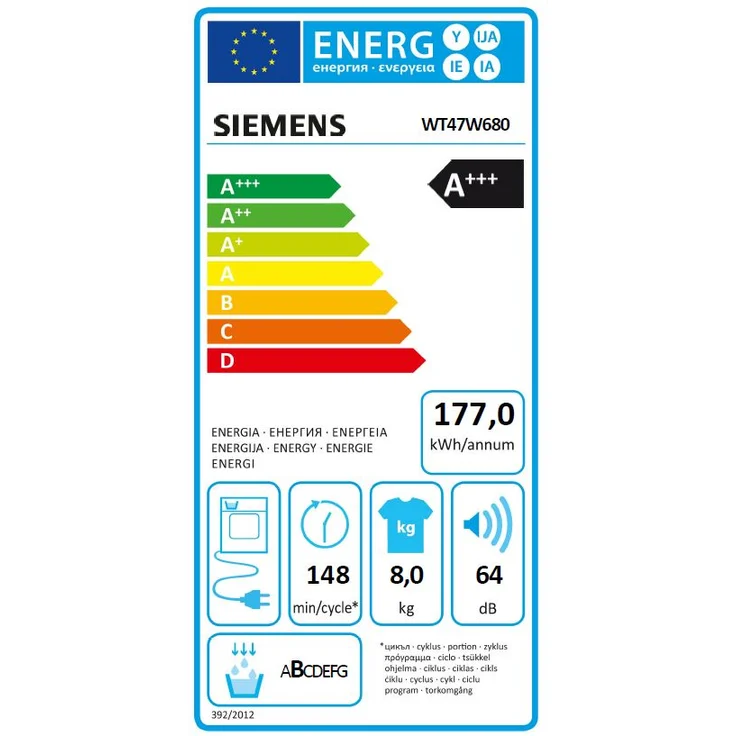 Siemens WT47W680, Kondenstrockner, A+++, Fassungsvermögen 8 kg, Standgerät, Breite 59,8 cm, Startzeitvorwahl, Restlaufzeitanzeige – Bild 2