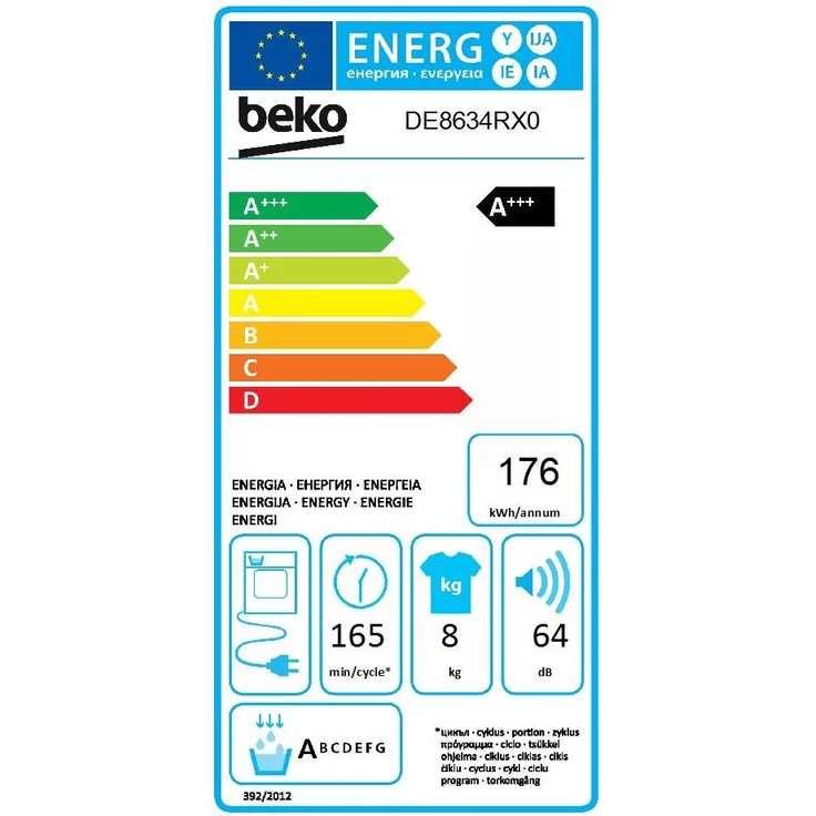 Beko DE 8634 RX 0, Wärmepumpentrockner, A+++, Fassungsvermögen 8 kg, Standgerät, Breite 59,7 cm, Startzeitvorwahl, Restlaufzeitanzeige – Bild 12