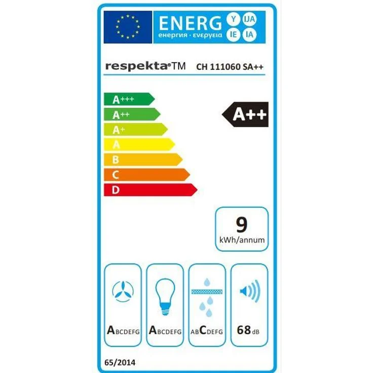 Respekta CH 111060 SA++ Wandhaube, A++, Abluft und Umluft, Wand- oder Schrankmontage, Breite 59,5 cm, 9 Gebläsestufen – Bild 12