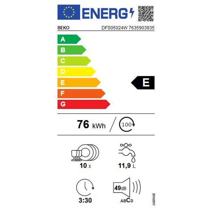 Beko DVS05024S, Geschirrspüler, E, Geräuschemissionsklasse C, Geräuschemissionen 49 Dezibel – Bild 3