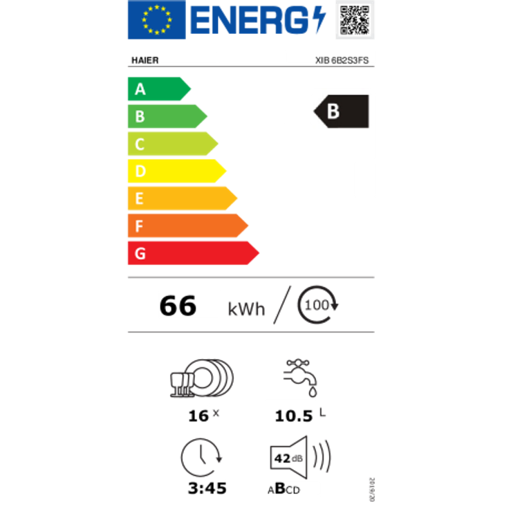 Haier XIB 6B2S3FS, Geschirrspüler, B, Geräuschemissionsklasse B, Geräuschemissionen 42 Dezibel – Bild 6
