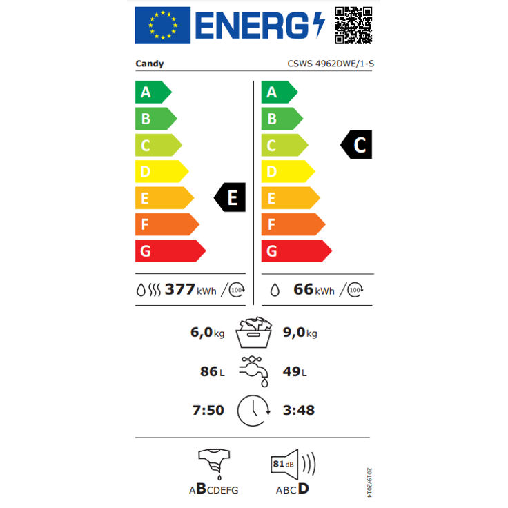 Candy CSWS 4962DWE-1-S, Waschtrockner, Energieeffizienzklasse E, Standgerät, Breite 60 cm, Geräuschemissionsklasse D – Bild 2