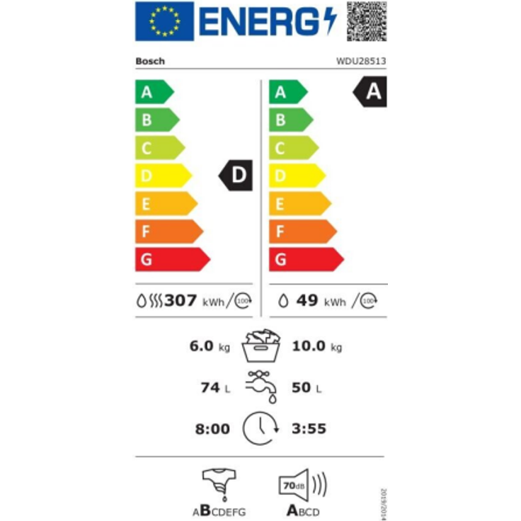 Bosch WDU28513, Waschtrockner, Energieeffizienzklasse D, Standgerät, Breite 60 cm, Geräuschemissionsklasse A – Bild 2
