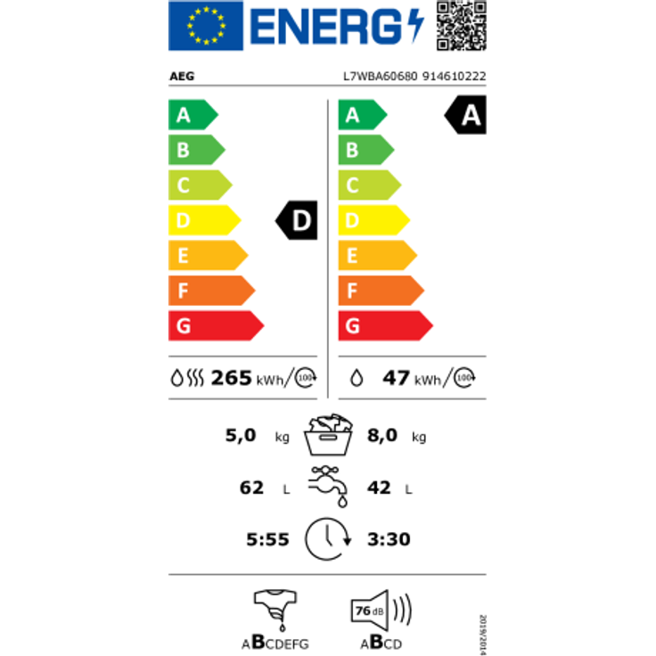 AEG L7WBA60680, Waschtrockner, Energieeffizienzklasse D, Standgerät, Breite 60 cm, Geräuschemissionsklasse B – Bild 2