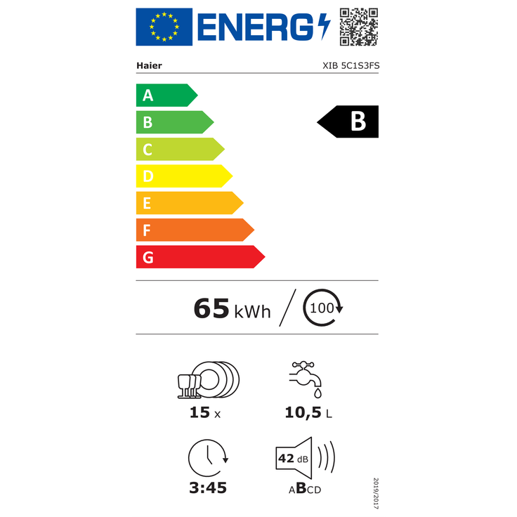 Haier XIB 5C1S3FS, Geschirrspüler, B, Geräuschemissionsklasse B, Geräuschemissionen 42 Dezibel – Bild 11