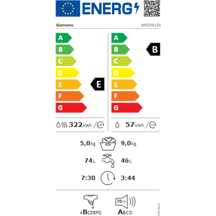 Siemens WN34A191, Waschtrockner, Energieeffizienzklasse E, Standgerät, Breite 60 cm, Geräuschemissionsklasse A – Bild 2