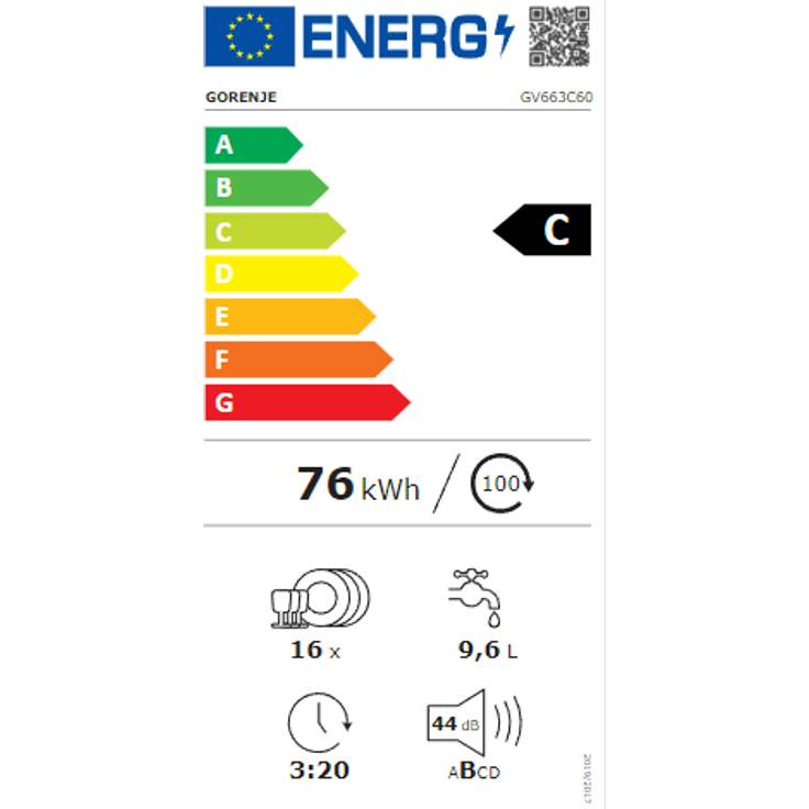 Gorenje GV663C60, Geschirrspüler, C, Geräuschemissionsklasse B, Geräuschemissionen 44 Dezibel – Bild 2