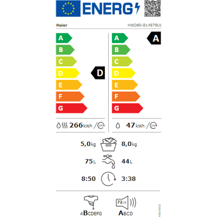 Haier HWD80-B14979U, Waschtrockner, Energieeffizienzklasse D, Standgerät, Breite 59 cm, Geräuschemissionsklasse A, weiß – Bild 15