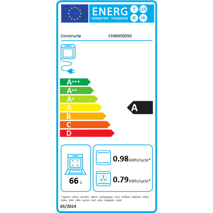 Constructa CH 6 M 50050 Einbauherd, 5 Heizarten, Schnellaufheizung, Vollglas-Innentür, Elektronikuhr mit Zeitanzeige, Einbaugerät, A, Garraum 66 l, Breite 59,4 cm, edelstahl, schwarz – Bild 2