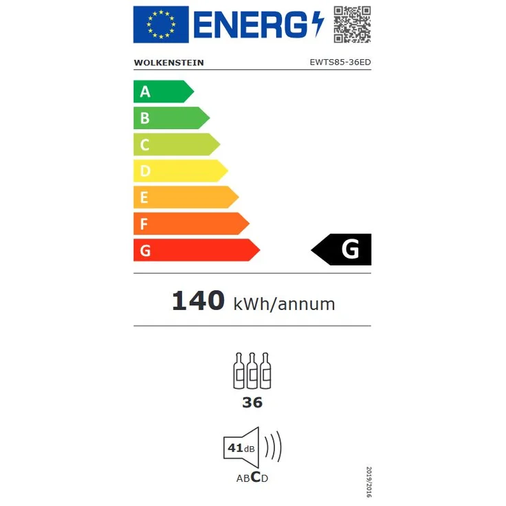 Wolkenstein EWTS85-36ED Weinkühlschrank, Weintemperierschrank, Einbau, 36 Flaschen, Energieklasse G – Bild 8