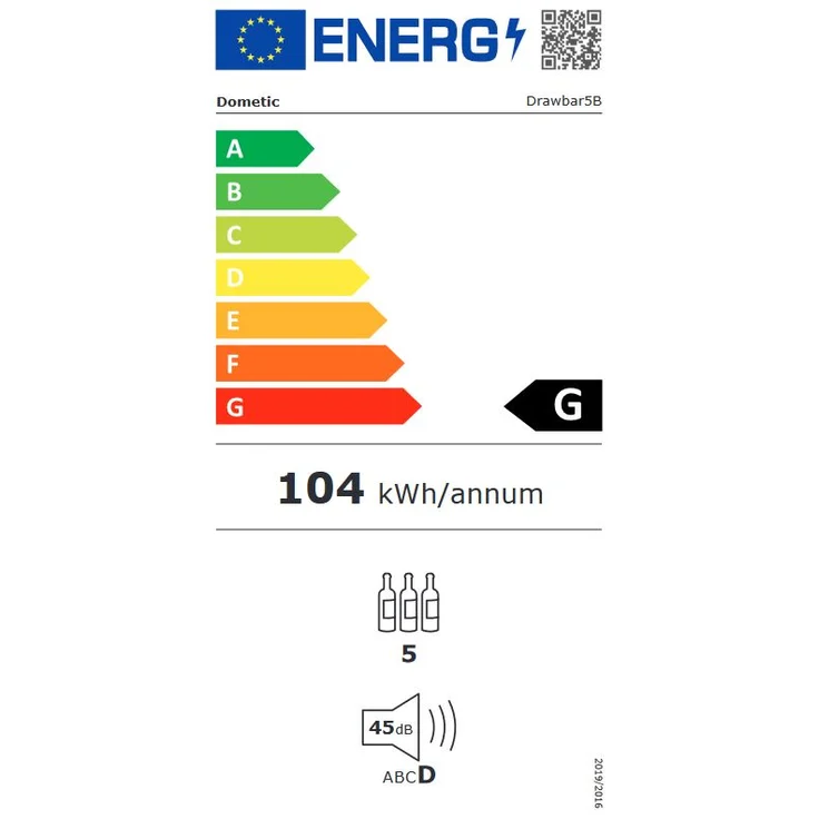 Dometic DrawBar 5B Weinkühlschrank, Weinschublade für fünf Flaschen, schwarze Glastür, Einbau, Energieklasse G – Bild 2