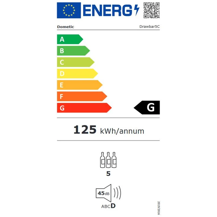Dometic DrawBar 5C Weinkühlschrank, Weinschublade für fünf Flaschen, klare Glastür in Schwarz mit LED-Beleuchtung, Einbau, Energieklasse G – Bild 2