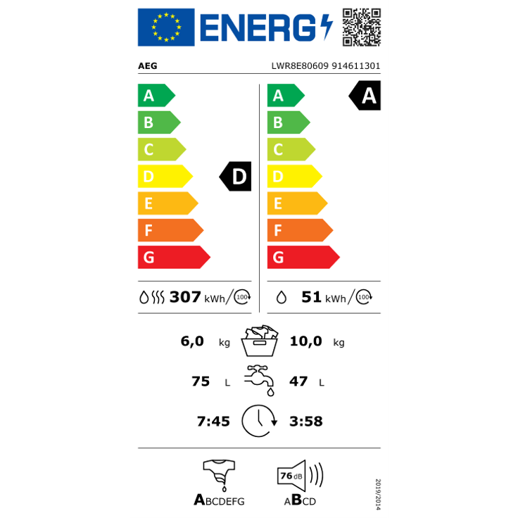 AEG LWR 8 E 80609, Waschtrockner, Energieffizienzklasse D, Standgerät, Breite 60 cm, weiß – Bild 2