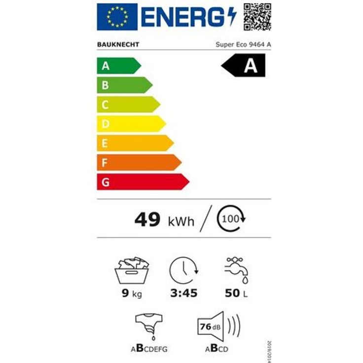 Bauknecht Super Eco 9464 A, Frontlader-Waschmaschine, A, Fassungsvermögen 9 kg, Stangerät, Breite 59,5 cm, Active Care, Steam Hygiene mit Antivirus – Bild 5