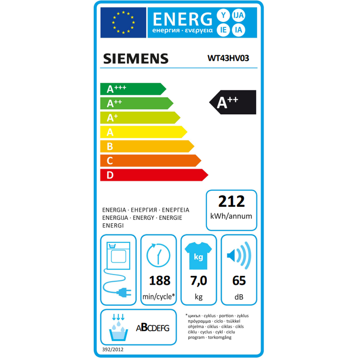Siemens WT43HV03, Wärmepumpentrockner, A++, Fassungsvermögen 7 kg, Standgerät, Breite 59,8 cm, autoDry, LED-Display – Bild 3
