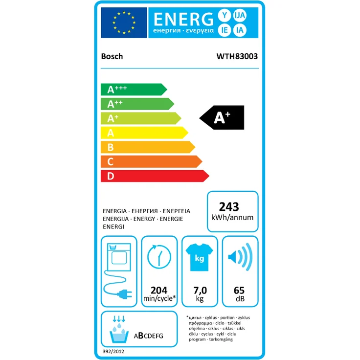 Bosch WTH83003, Wärmepumpentrockner, A+, Fassungsvermögen 7 kg, Standgerät, Breite 59,8 cm, Türanschlag rechts, LED Display – Bild 3