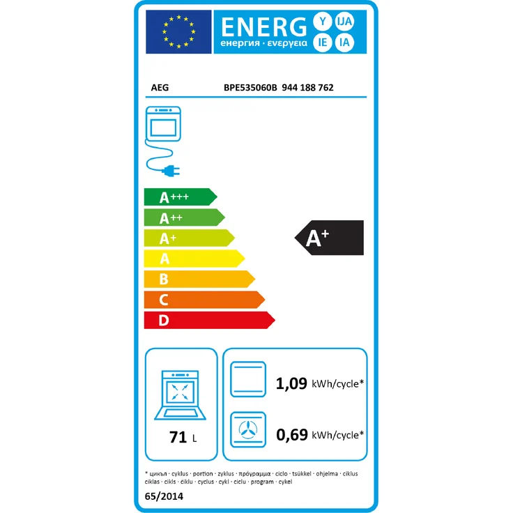 AEG BPE535060B Einbauherd, Einbaugerät, Energieeffizienzklasse A+, Volumen 71 l, Breite 59,5 cm, groß (ab 65 l), Selbstreinigung Pyrolyse, schwarz – Bild 2