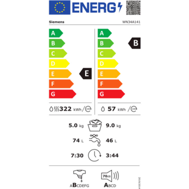 Siemens WN34A141, Waschtrockner, Energieeffizienzklasse E, Standgerät, Breite 60 cm, Geräuschemissionsklasse A – Bild 2