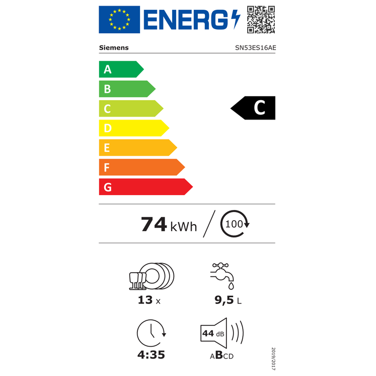Siemens SN53ES16AE, Geschirrspüler, C, Geräuschemissionsklasse B, Geräuschemissionen 44 Dezibel – Bild 5