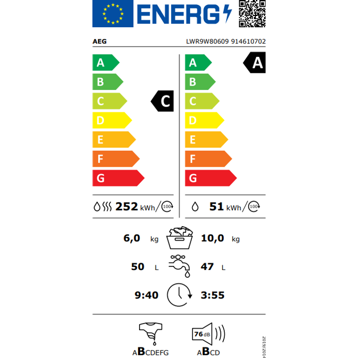 AEG LWR9W80609, Waschtrockner, Energieeffizienzklasse C, Standgerät, Breite 60 cm, Geräuschemissionsklasse B – Bild 2