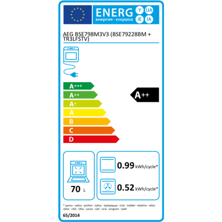 AEG BSE798M3V3 Backofen, Einbaugerät, Energieeffizienzklasse A++, Garraum 70 l, Breite 56 cm, groß (ab 65 l), edelstahl, schwarz – Bild 2
