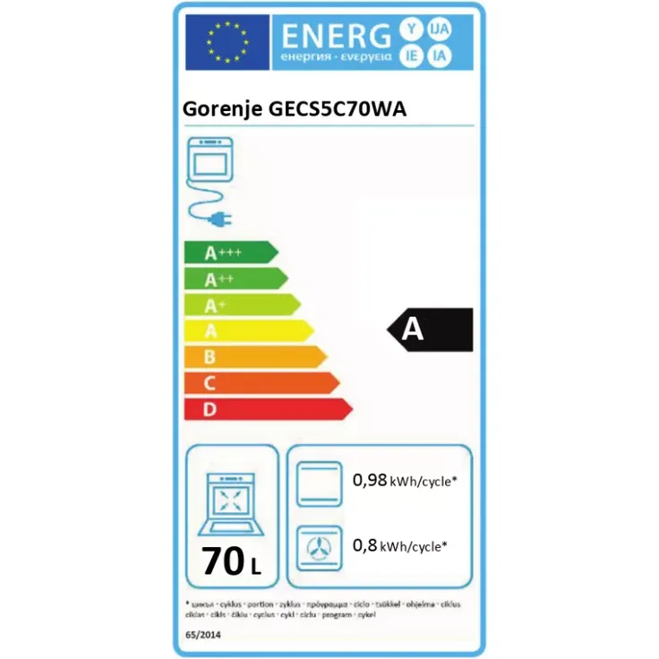 Gorenje GECS5C70WA Herd, Standgerät, Energieeffizienzklasse A, Garraum 70 l, Breite 50 cm, groß (ab 65 l), Katalytisch, Glaskeramikkochfeld, 4 Zonen, weiß – Bild 2