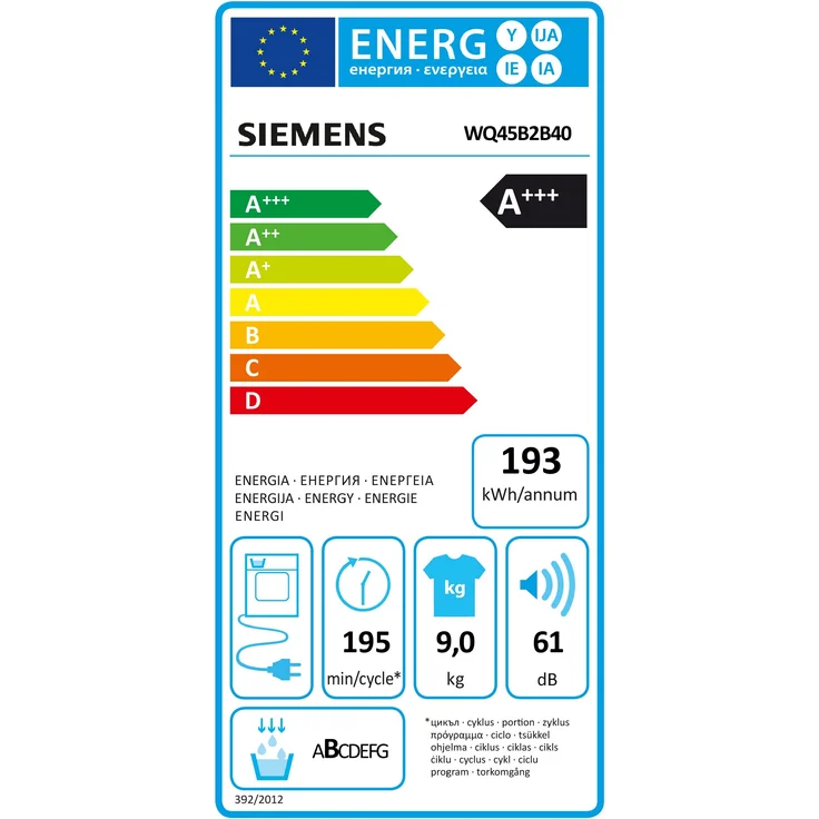 Siemens WQ45B2B40, Kondenstrockner, A+++, Fassungsvermögen 9 kg, Standgerät, weiß – Bild 5
