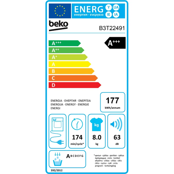 Beko B3T22491, Wärmepumpentrockner, A+++, Fassungsvermögen 8 kg, Standgerät, weiß – Bild 2