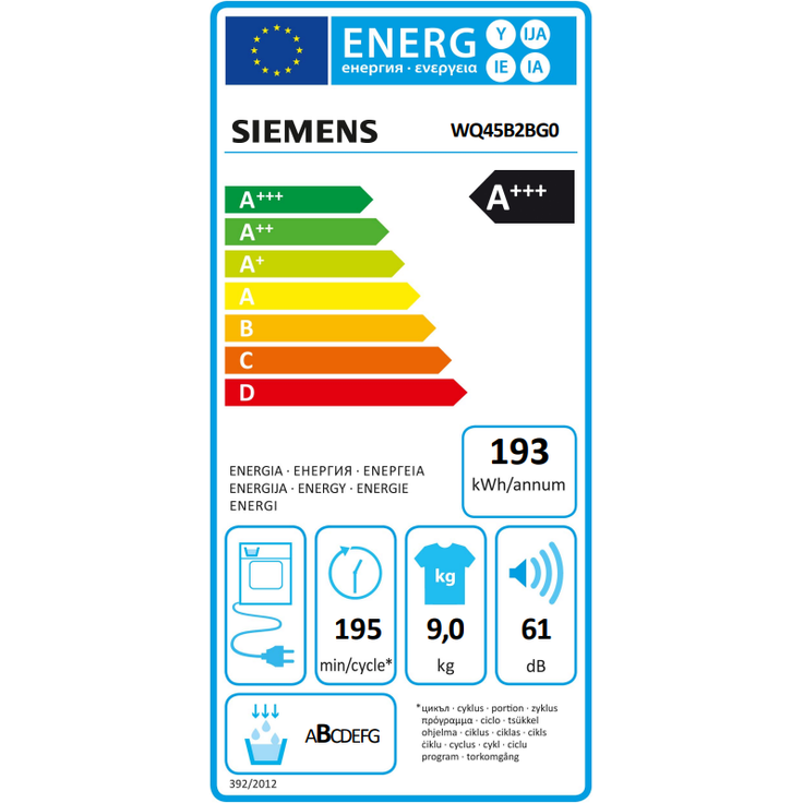 Siemens WQ45B2BG0, Kondenstrockner, A+++, Fassungsvermögen 9 kg, Standgerät, weiß – Bild 2
