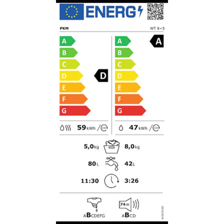 PKM WT8+5, Waschtrockner, Energieeffizienzklasse A, Standgerät, Breite 59,5 cm, Geräuschemissionsklasse B, weiß – Bild 2