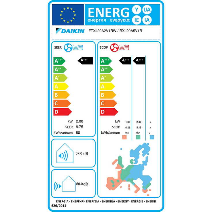 Daikin FTXJ20AW + RXJ20A Einbau-Klimagerät, Split, A+++, weiß, Wandgerät Set Emura 3 (Mattweiß), R-32, 2,0 kW, Kühl- und Heizfunktion – Bild 2